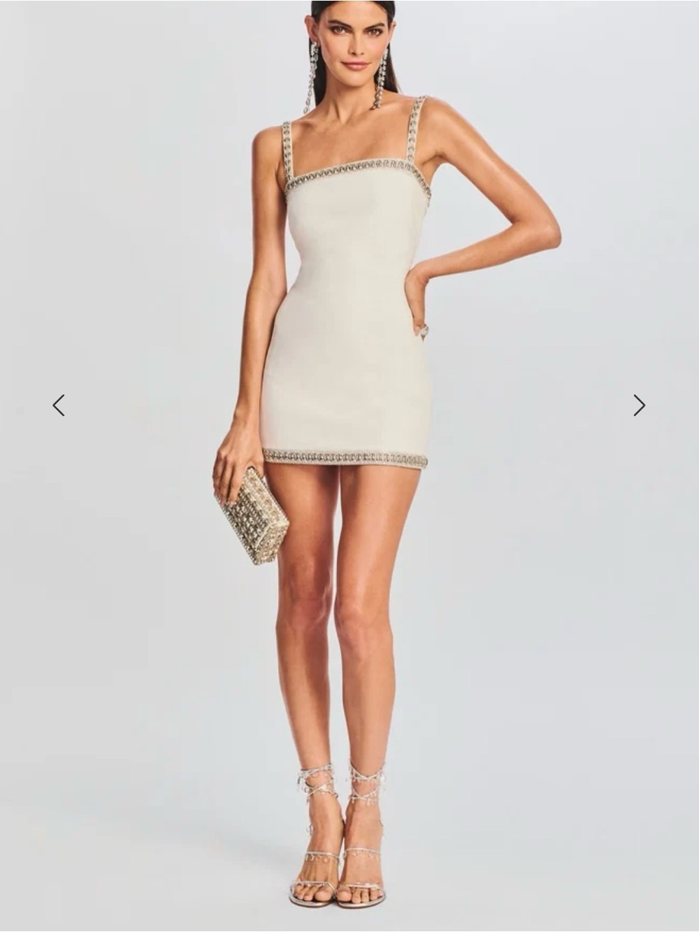 Retrofete Cream Embellished Strap Mini Dress
